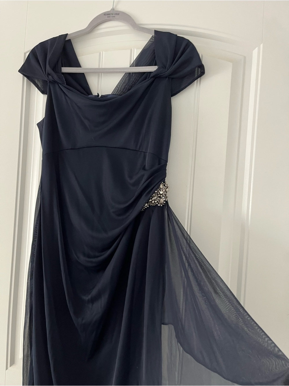 Alex Evenings Navy Blue Evening Gown with Beaded Waist Accent